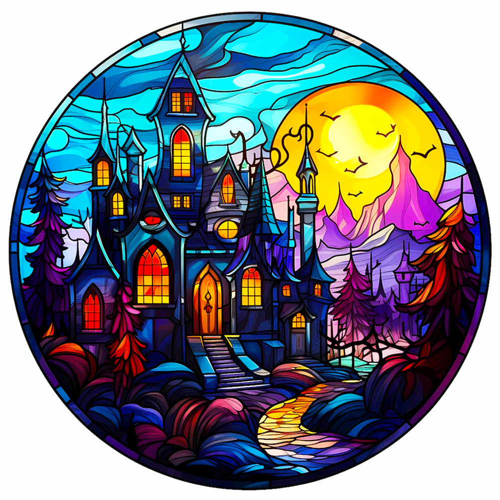 Glass Halloween Castle - Full Round Drill Diamond Painting 50*50CM