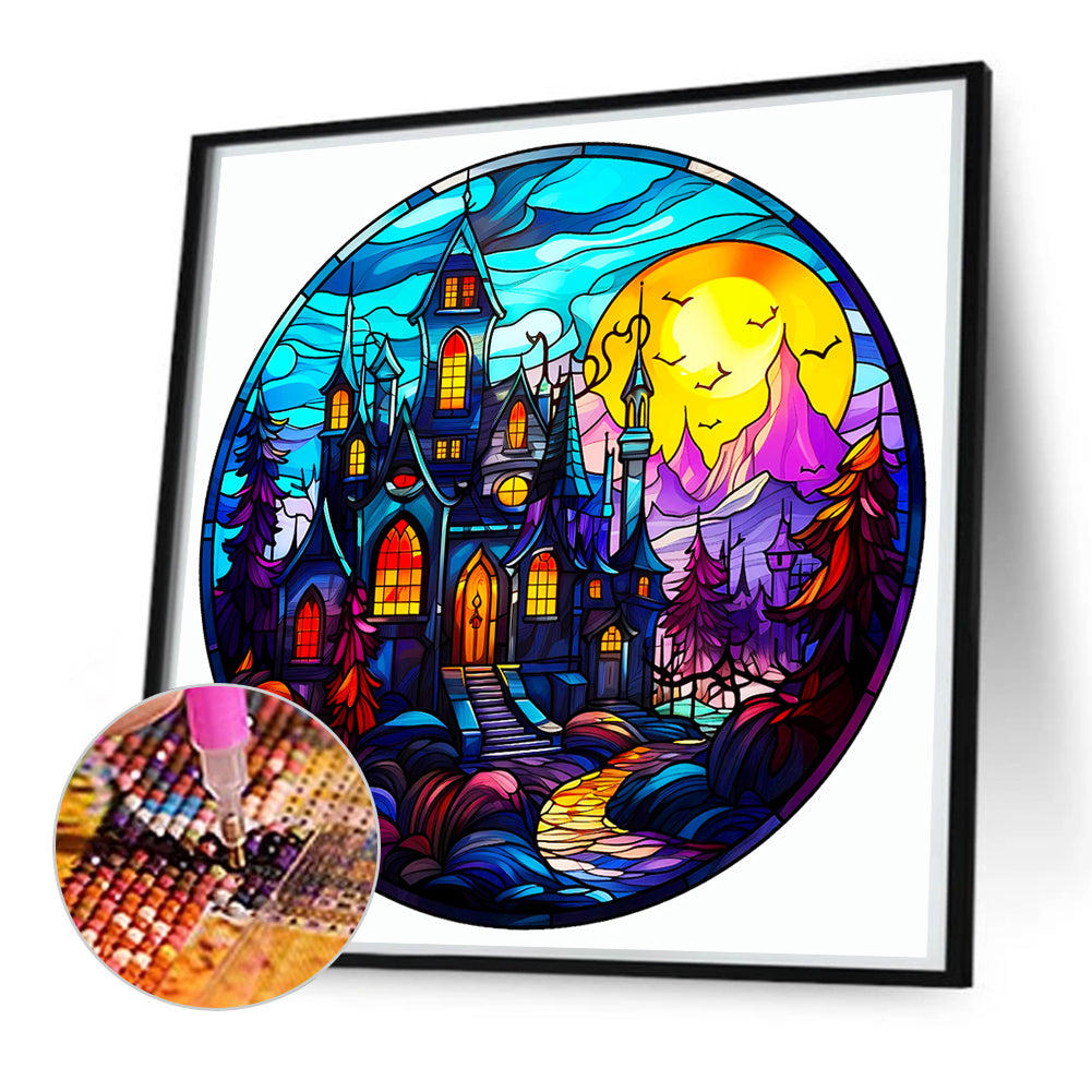 Glass Halloween Castle - Full Round Drill Diamond Painting 50*50CM