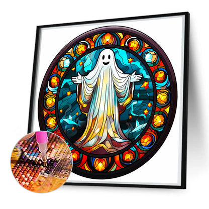 Glass Halloween Ghost - Full Round Drill Diamond Painting 50*50CM