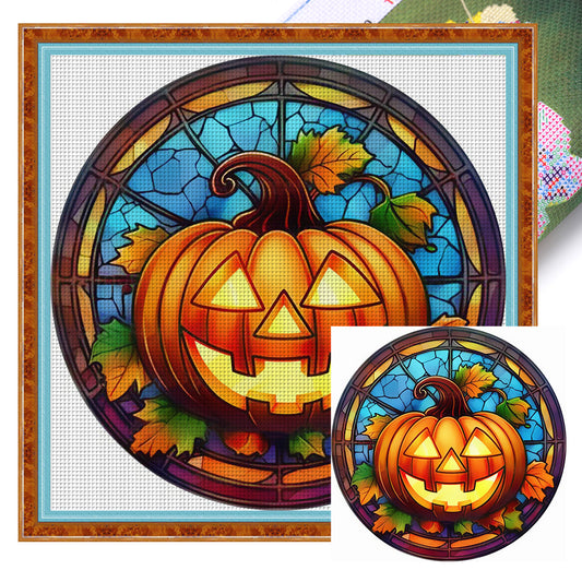 Glass Painting-Halloween Pumpkin - 18CT Stamped Cross Stitch 25*25CM