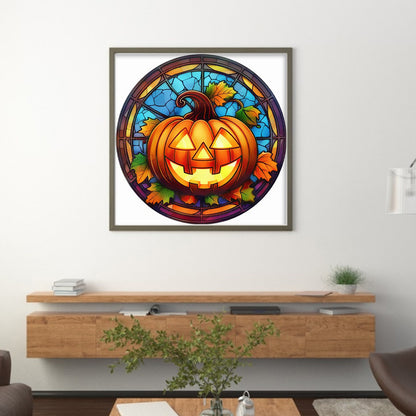 Glass Painting-Halloween Pumpkin - 18CT Stamped Cross Stitch 25*25CM