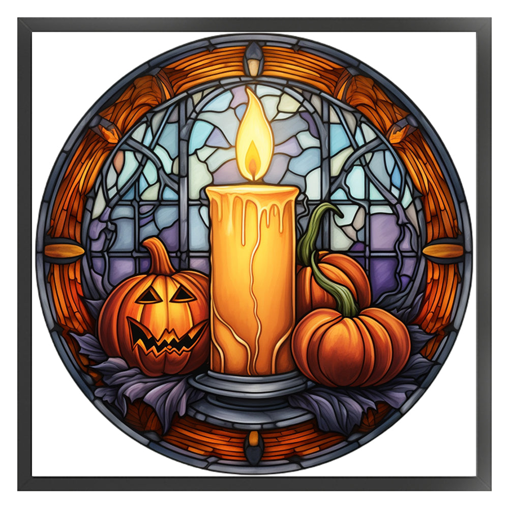 Glass Painting-Halloween Pumpkin Candle - 18CT Stamped Cross Stitch 25*25CM