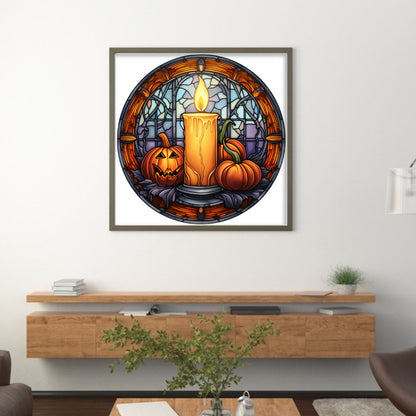 Glass Painting-Halloween Pumpkin Candle - 18CT Stamped Cross Stitch 25*25CM