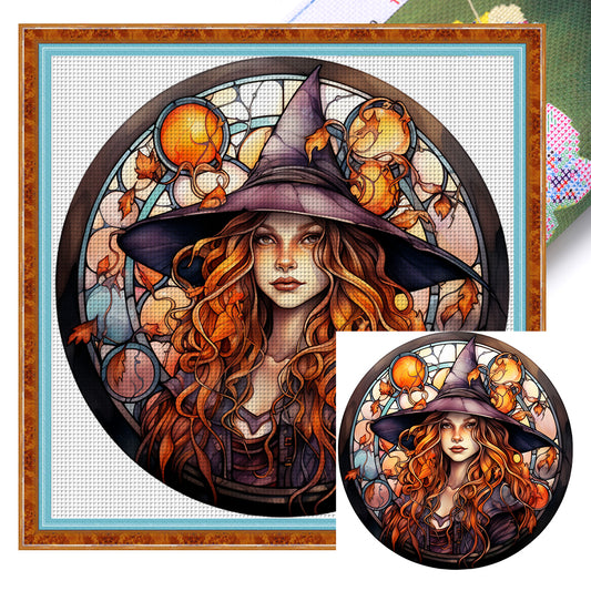 Glass Painting-Halloween Witch - 18CT Stamped Cross Stitch 25*25CM