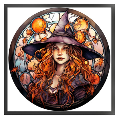 Glass Painting-Halloween Witch - 18CT Stamped Cross Stitch 25*25CM