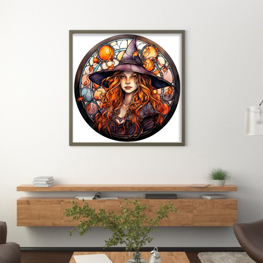 Glass Painting-Halloween Witch - 18CT Stamped Cross Stitch 25*25CM