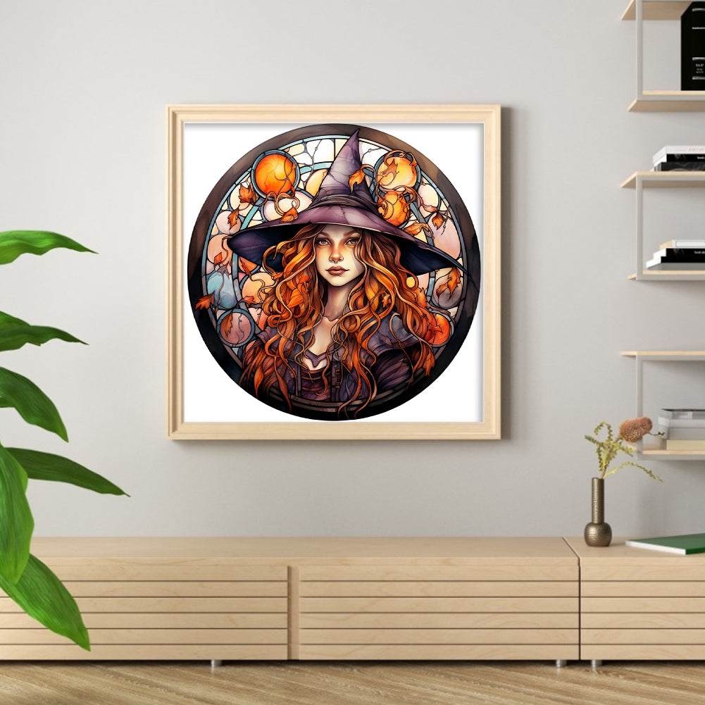 Glass Painting-Halloween Witch - 18CT Stamped Cross Stitch 25*25CM