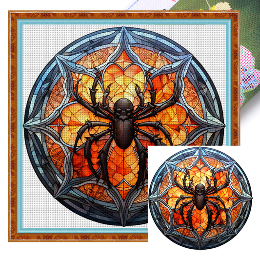 Glass Painting-Halloween Spider - 18CT Stamped Cross Stitch 25*25CM