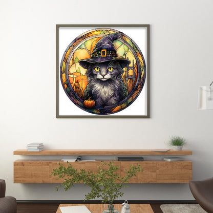 Glass Painting-Halloween Cat - 18CT Stamped Cross Stitch 25*25CM