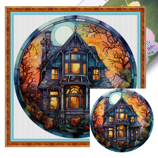 Glass Painting-Halloween Castle - 18CT Stamped Cross Stitch 25*25CM