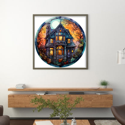 Glass Painting-Halloween Castle - 18CT Stamped Cross Stitch 25*25CM