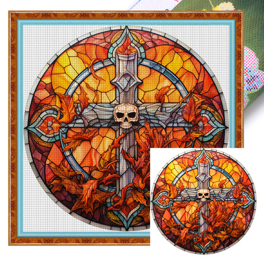 Glass Painting-Halloween - 18CT Stamped Cross Stitch 25*25CM