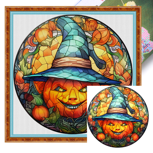 Glass Painting-Halloween Pumpkin - 18CT Stamped Cross Stitch 25*25CM
