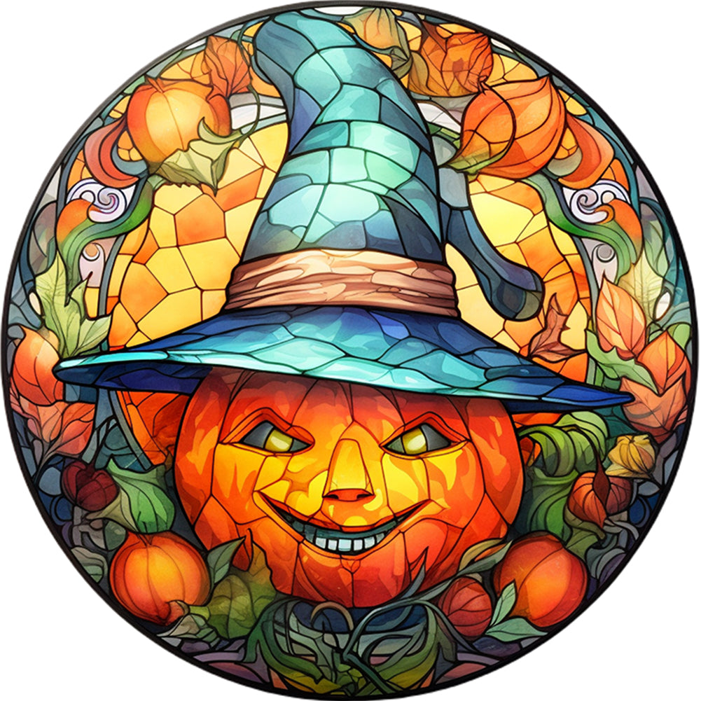 Glass Painting-Halloween Pumpkin - 18CT Stamped Cross Stitch 25*25CM