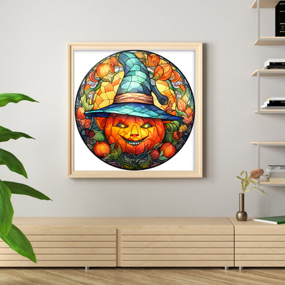 Glass Painting-Halloween Pumpkin - 18CT Stamped Cross Stitch 25*25CM