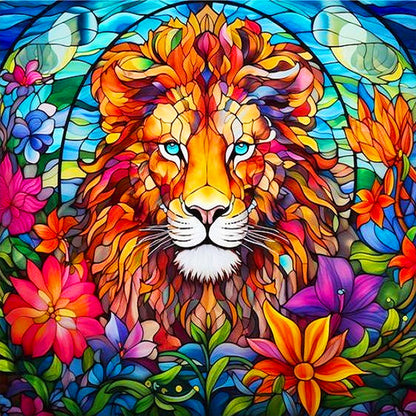 Glass Painted Lion - Full Round Drill Diamond Painting 40*40CM