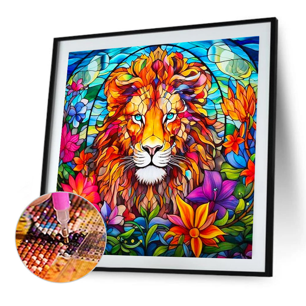 Glass Painted Lion - Full Round Drill Diamond Painting 40*40CM