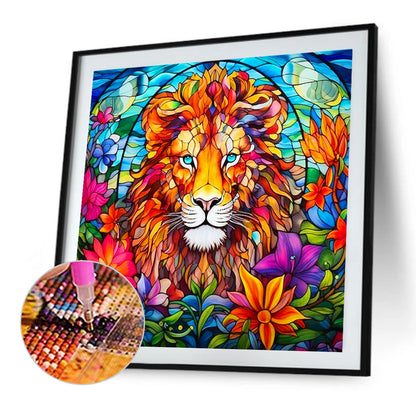 Glass Painted Lion - Full Round Drill Diamond Painting 40*40CM