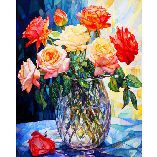 Glass Painting Rose Rose - Full Round Drill Diamond Painting 40*50CM