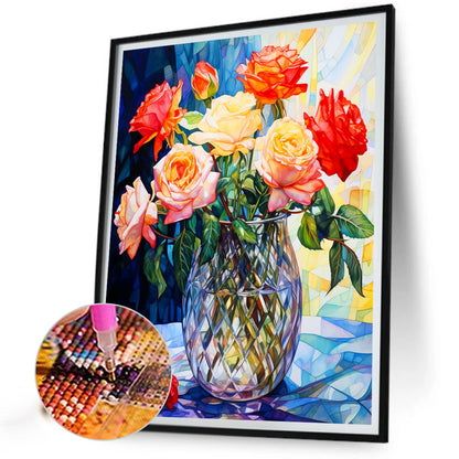 Glass Painting Rose Rose - Full Round Drill Diamond Painting 40*50CM