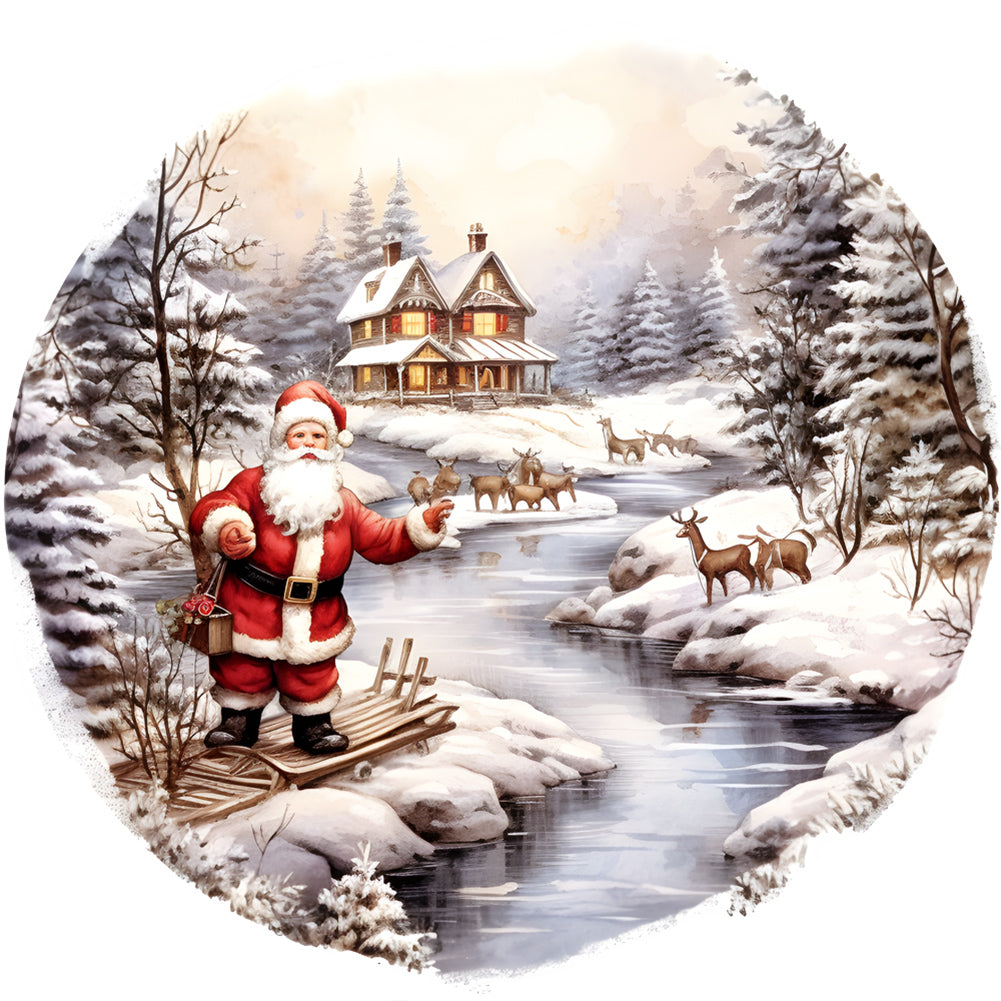 Santa In The Snow - Full Round Drill Diamond Painting 30*30CM