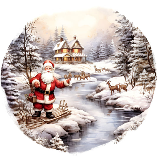 Santa In The Snow - Full Round Drill Diamond Painting 30*30CM