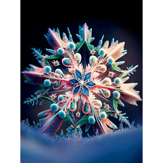 Orange Green Snowflake - Full Round Drill Diamond Painting 30*40CM