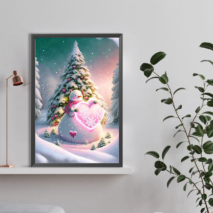 Snowman With Christmas Tree - Full Round Drill Diamond Painting 40*60CM