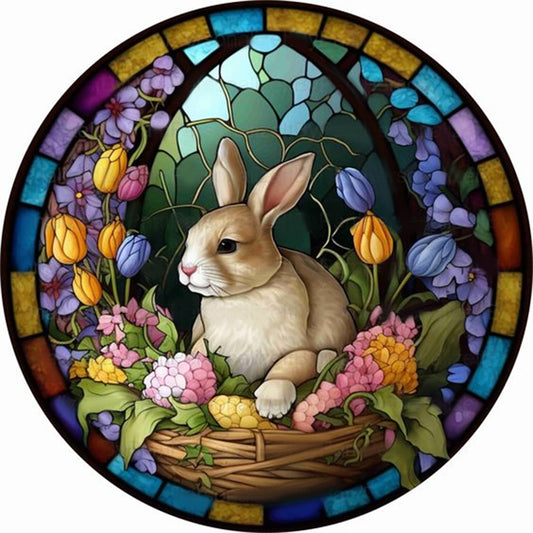 Round Card Rabbit - Full Round Drill Diamond Painting 30*30CM