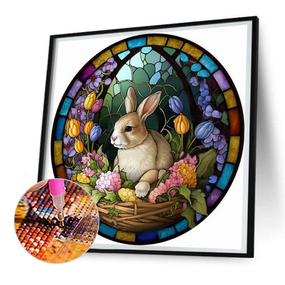 Round Card Rabbit - Full Round Drill Diamond Painting 30*30CM