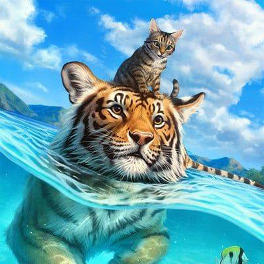 Swimming Tiger - Full Round Drill Diamond Painting 30*30CM