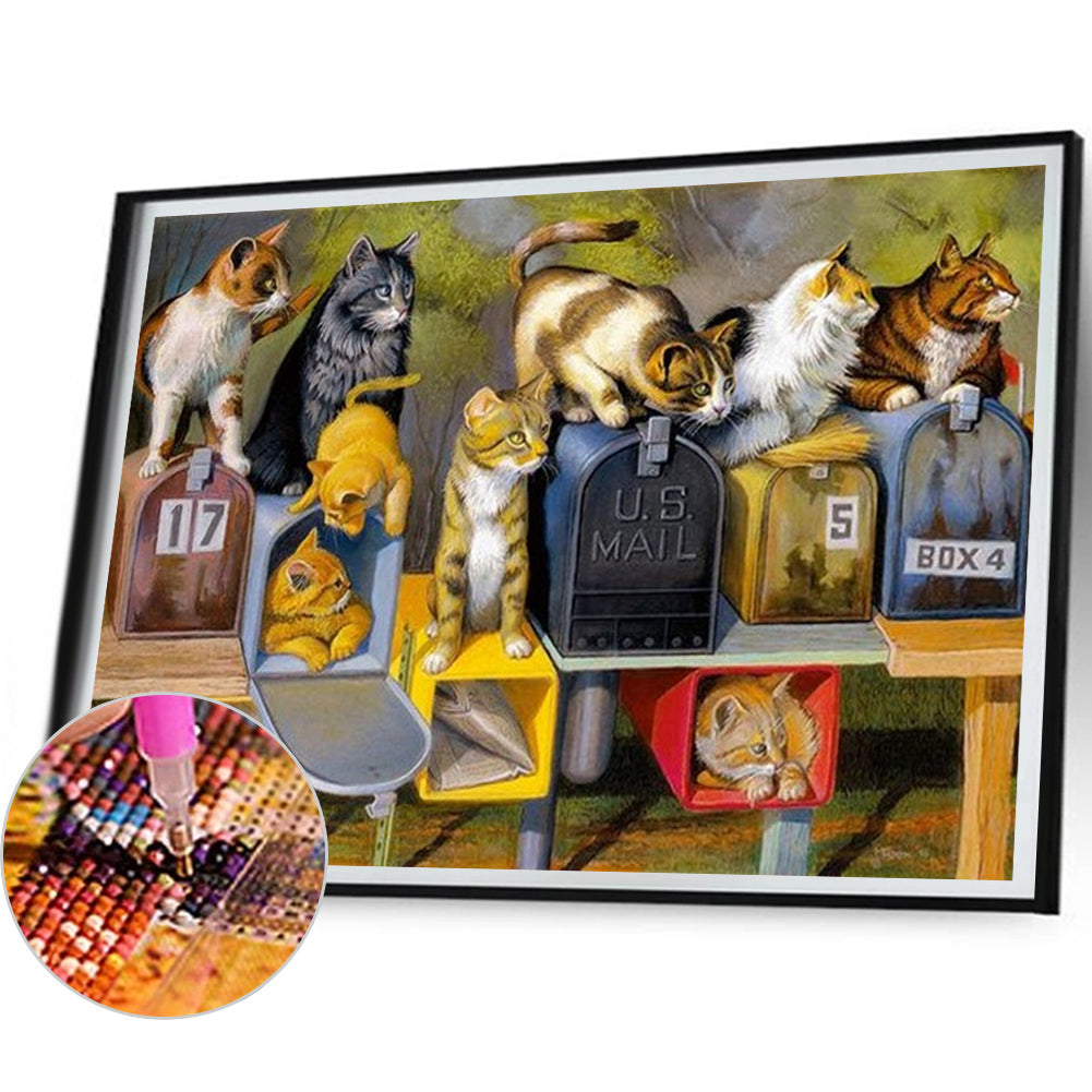 Mailbox Cat Cat - Full Square Drill Diamond Painting 40X30CM