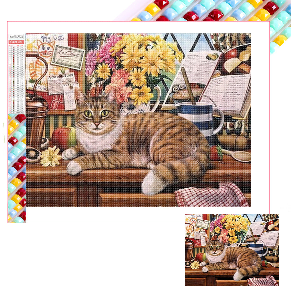 Cat On Table - Full Square Drill Diamond Painting 40X30CM