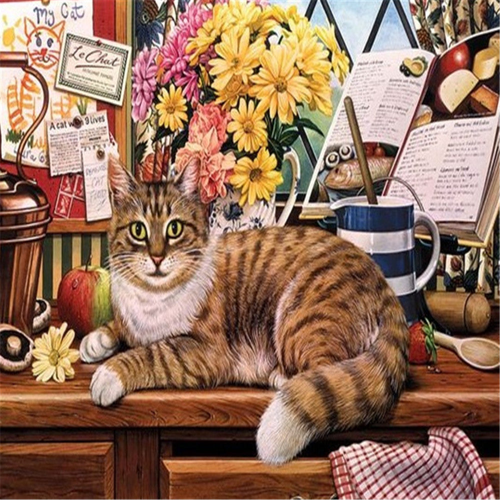 Cat On Table - Full Square Drill Diamond Painting 40X30CM