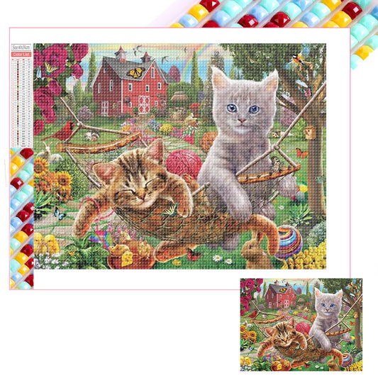 Hanging Chair Cat - Full Square Drill Diamond Painting 40X30CM