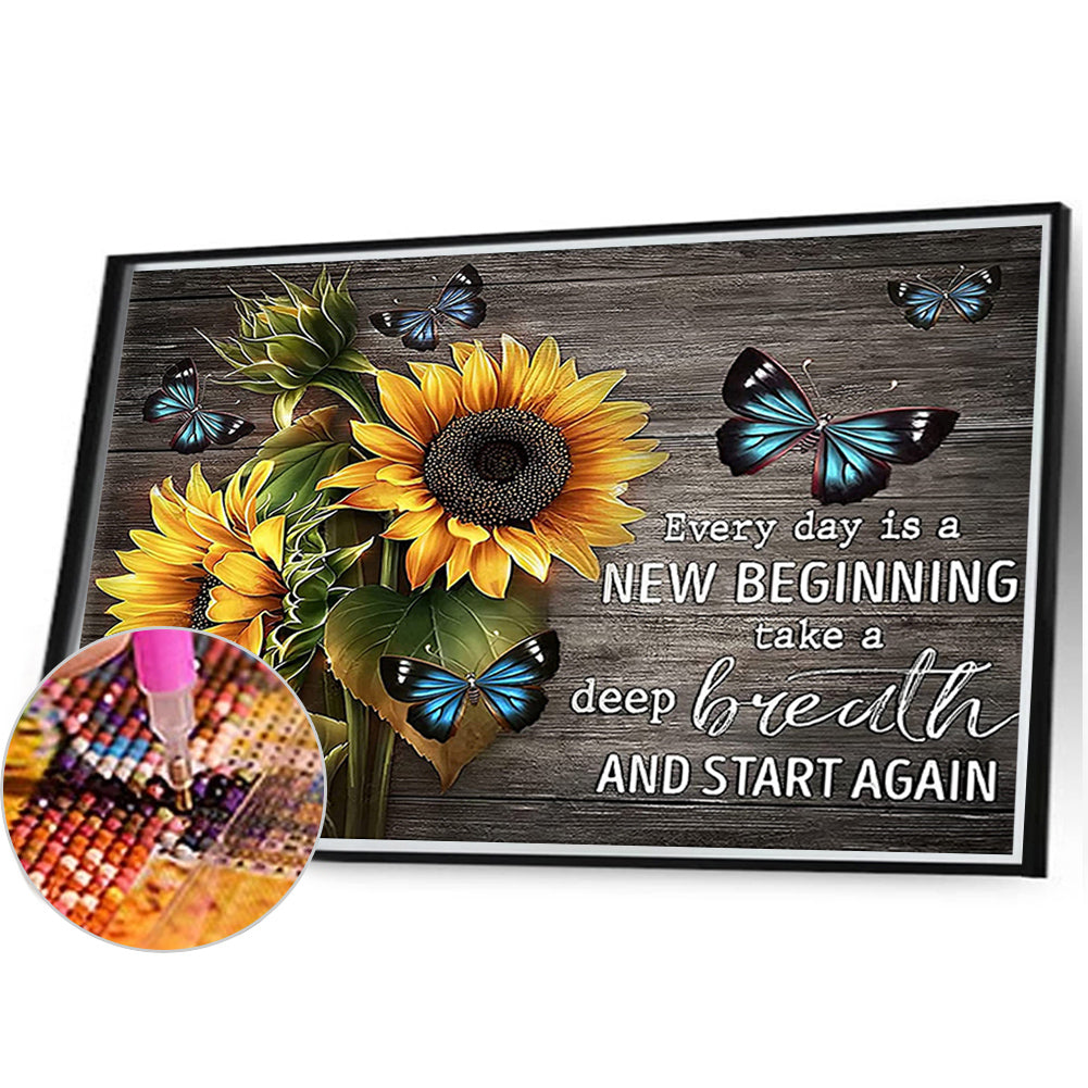 Sunflower Calligraphy And Painting - Full AB Square Drill Diamond Painting 40*30CM
