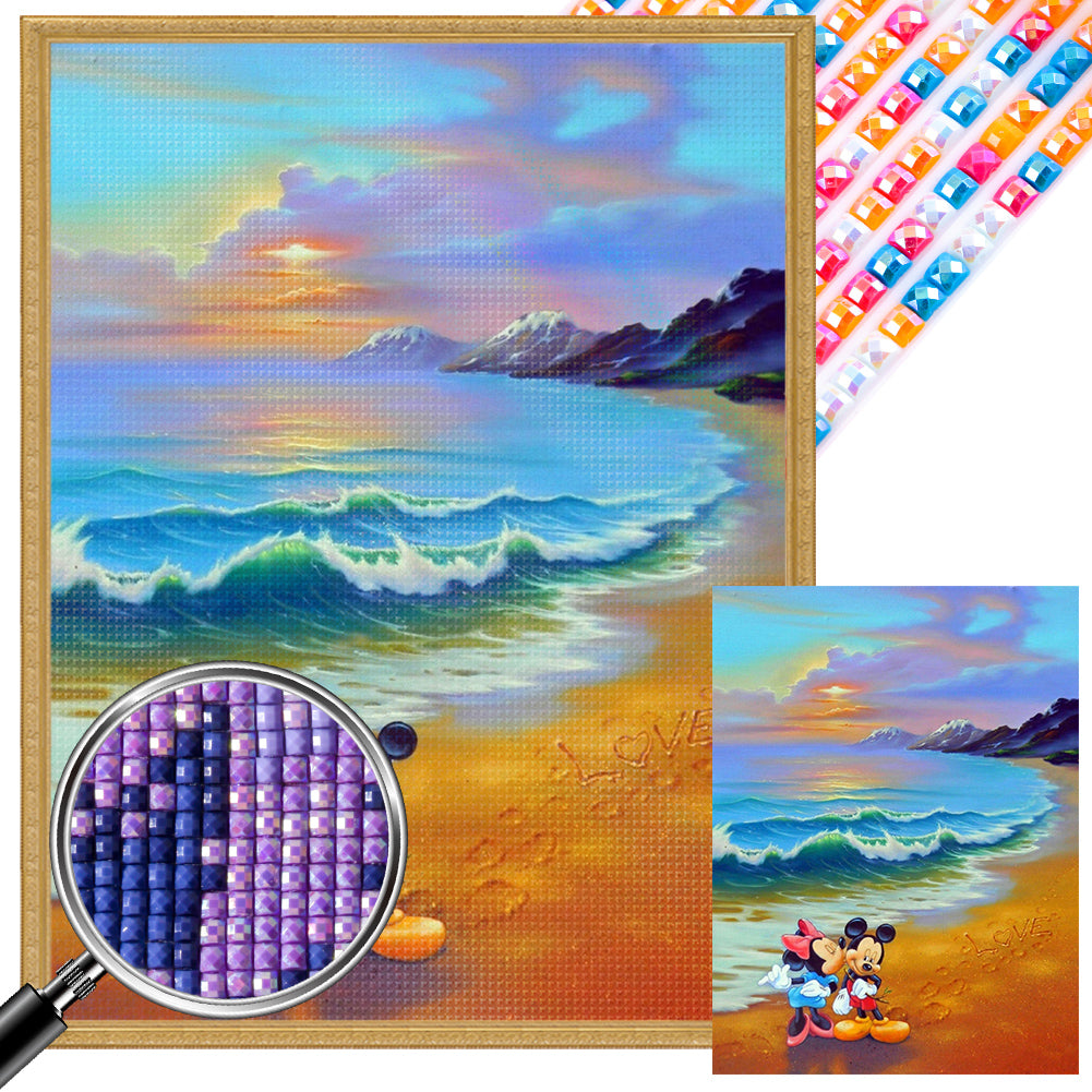 Mickey Mouse Playing By The Sea - Full AB Square Drill Diamond Painting 30*40CM