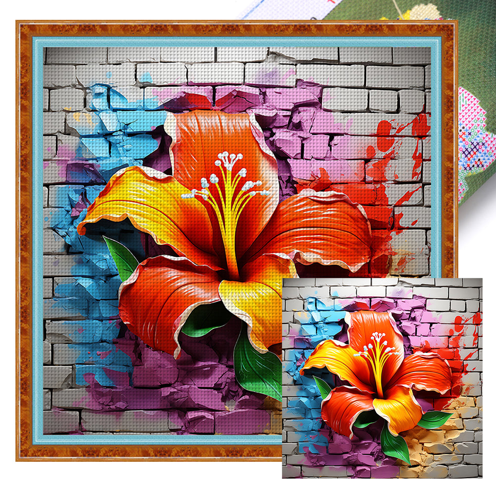 Flowers Growing In Cracks In Wall - 11CT Stamped Cross Stitch 40*40CM