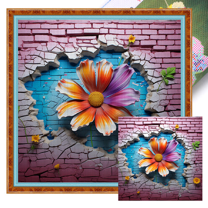 Flowers Growing In Cracks In Wall - 11CT Stamped Cross Stitch 40*40CM