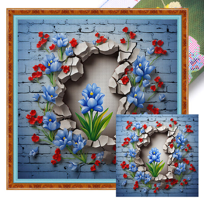 Flowers Growing In Cracks In Wall - 11CT Stamped Cross Stitch 40*40CM