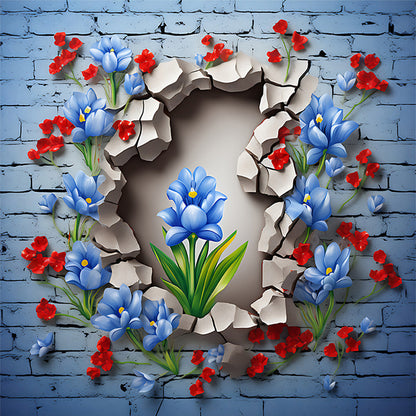 Flowers Growing In Cracks In Wall - 11CT Stamped Cross Stitch 40*40CM