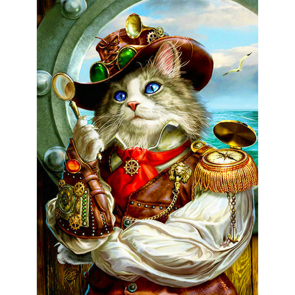 Pirate Navigator Cat - Full Round Drill Diamond Painting 30*40CM