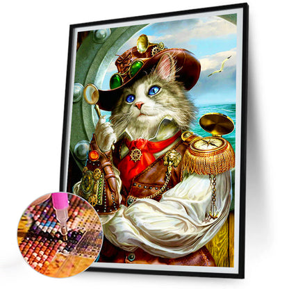 Pirate Navigator Cat - Full Round Drill Diamond Painting 30*40CM