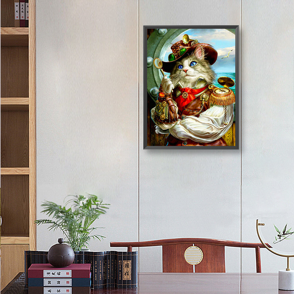 Pirate Navigator Cat - Full Round Drill Diamond Painting 30*40CM