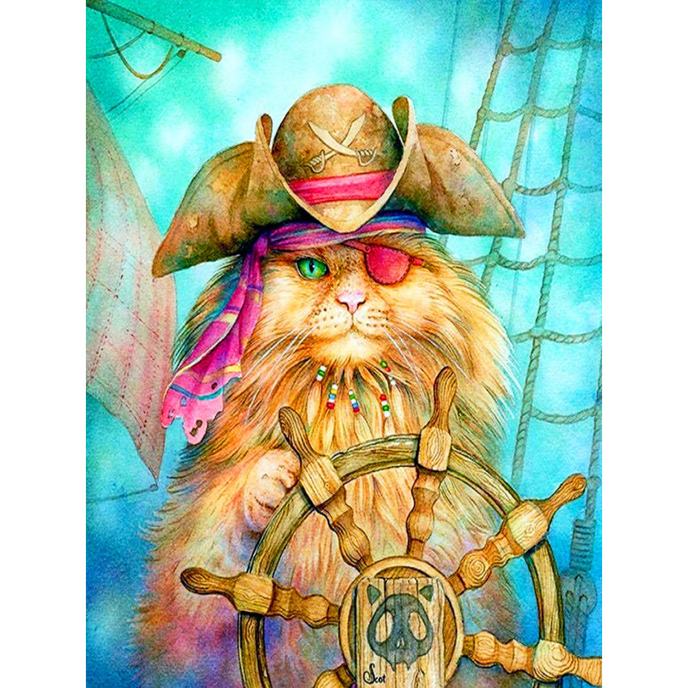 Pirate ¡¤ Helm Cat - Full Round Drill Diamond Painting 30*40CM