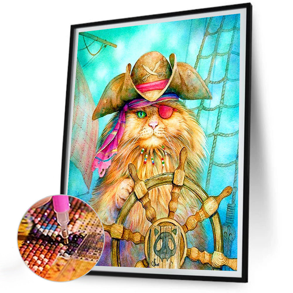 Pirate ¡¤ Helm Cat - Full Round Drill Diamond Painting 30*40CM