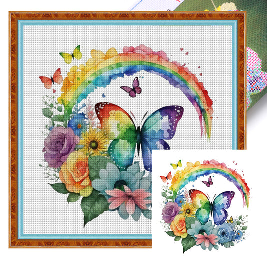 Butterflies And Rainbows - 18CT Stamped Cross Stitch 25*25CM