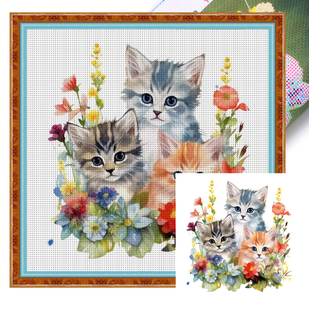 Three Kittens - 18CT Stamped Cross Stitch 25*25CM