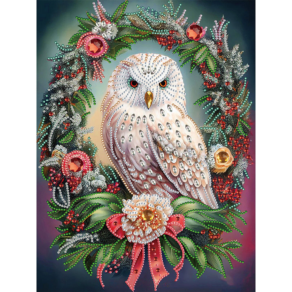 Christmas Owl Wreath - Special Shaped Drill Diamond Painting 30*40CM