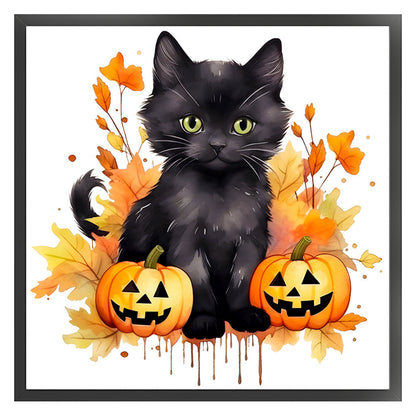 Halloween Pumpkin And Black Cat - 18CT Stamped Cross Stitch 25*25CM